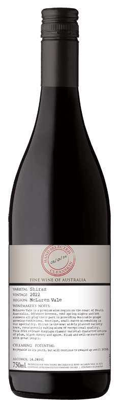 Hand Select Cleanskin McLaren Vale Shiraz 2022 Hand Select Cleanskin McLaren Vale Shiraz 2022